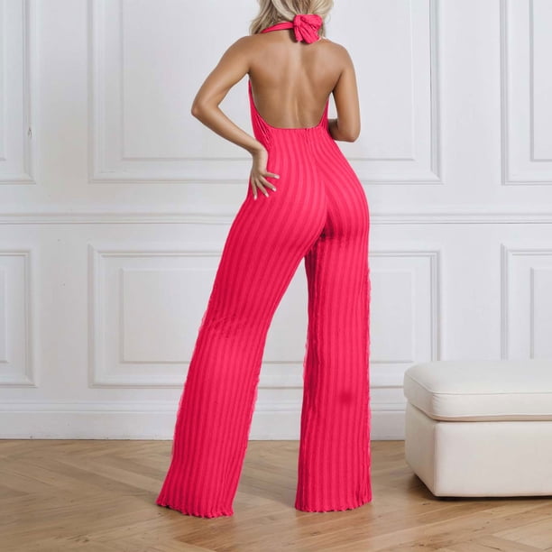 WILLBEST Mono Informal de Verano para Mujer, Mono Sexy con Escote En V, Plisado, Pierna Ancha, Largo, para Uso Diario, Trabajo y Fiestas. Extra Grande