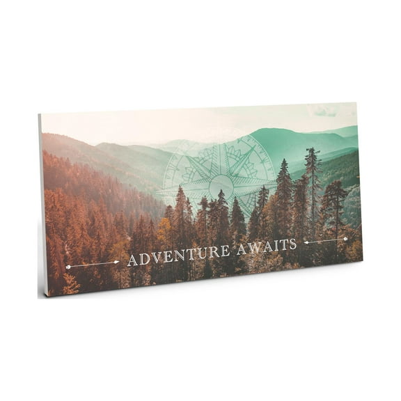 Adventure Awaits Compass Green Mountains 10 x 5 Wood Wall Sign Plaque