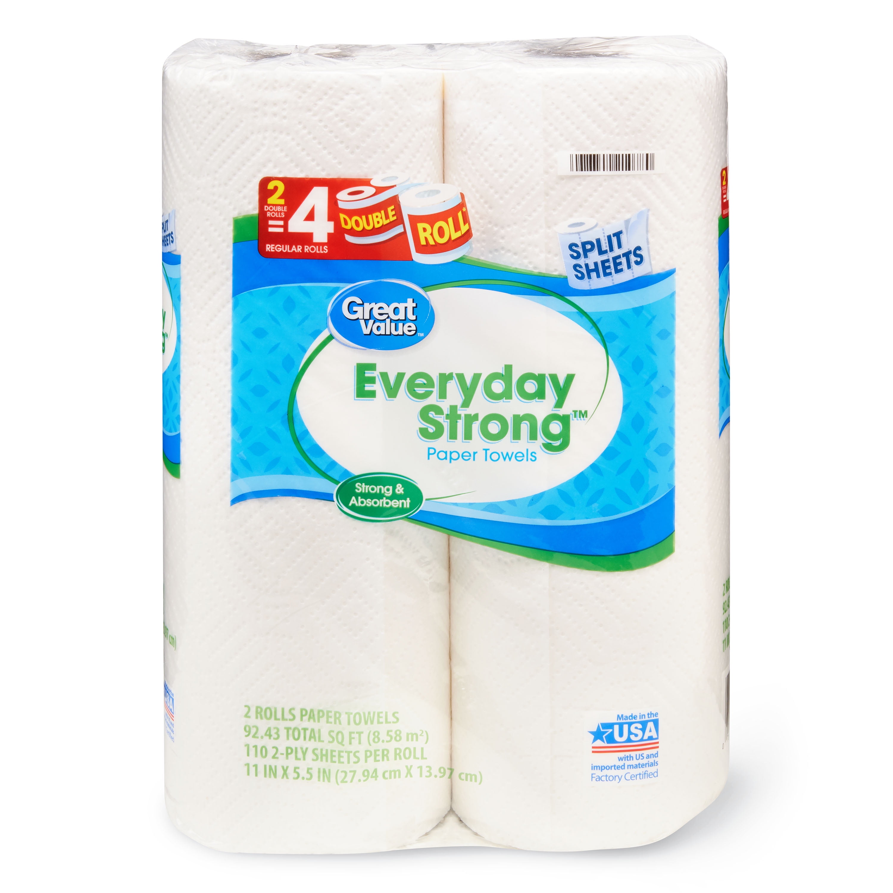 Great Value Everyday Paper Towels, 2 Double Rolls