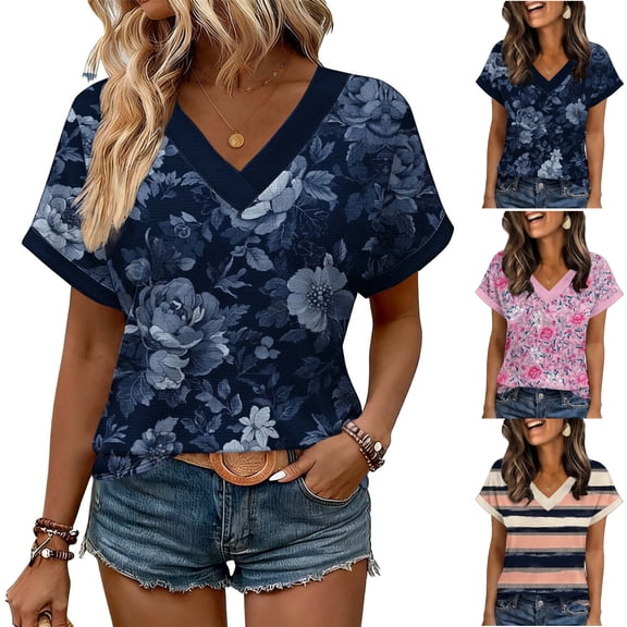 ATENAR T Shirts for Women Soft Lightweight Shirts for Women Loose Tee Navy XL