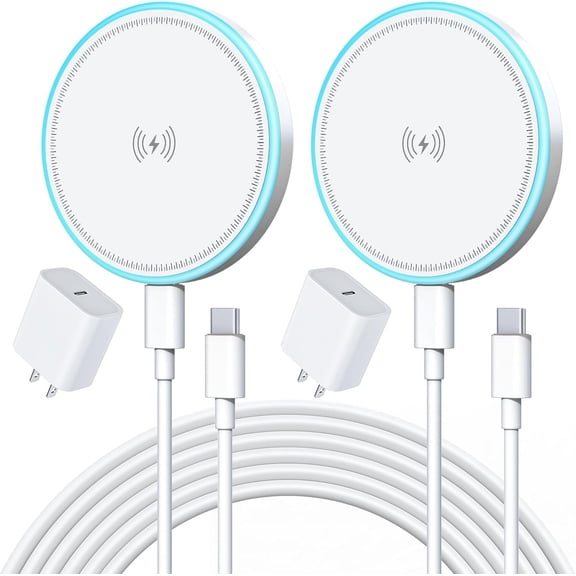 2 Pack 15W Magnetic Wireless Charger Fast Charging Pad with 20W Adapter and 6FT Cables for iPhone 17/16/15/14/13/12 Series/AirPods 3/2/Pro Apple Chargers for Travel/Office/Home