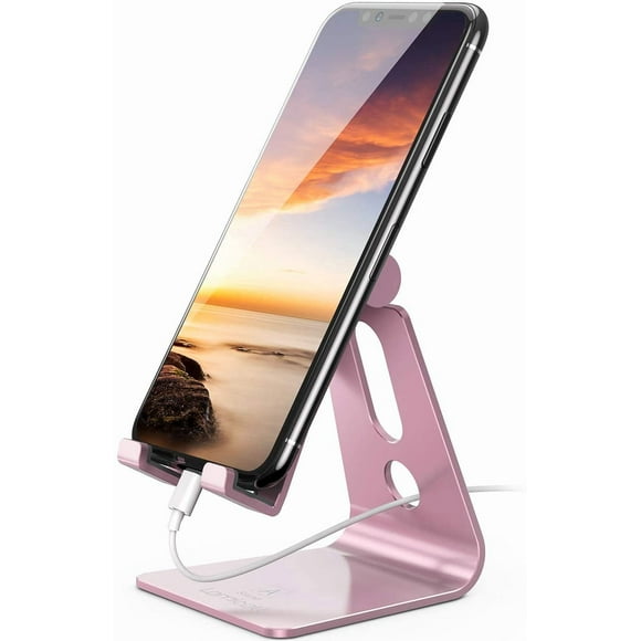 Adjustable Cell Phone Stand Desk Phone Holder, Cradle Dock, Compatible with Phone 13 12 Mini 11 Pro Xs Max XR X 8 7 6 Plus SE, All Smartphones, Office Desktop Accessories - Rose Gold