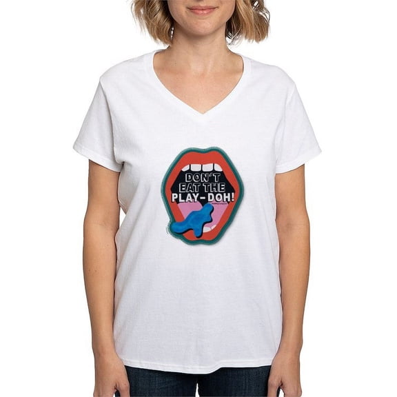CafePress - Don't Eat The Play Doh! T Shirt - Womens Cotton V-Neck T-shirt