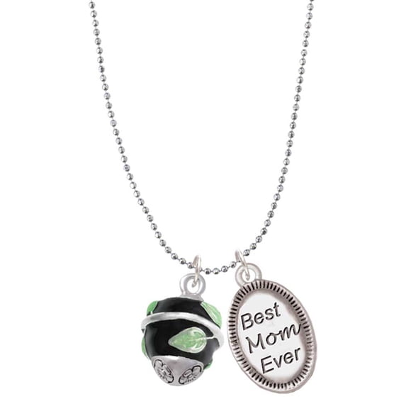 Delight Jewelry Silvertone Lime Leaves on Black Band Spinner Best Mom Ever Charm Necklace