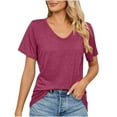 thumbnail image 2 of ClodeEU Women's V Neck Short Sleeve Tee ,Solid Color Casual Loose T Shirt Wine,Womens Plus M, 2 of 8