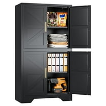 Black Storage Cabinet with 4 Doors and 2 Adjustable Shelves,Farmhouse Food Pantry Cabinets,Small Bathroom Cabinet,4 Tier Metal Storage Cabinets for Home Kitchen,Dining/Living/Laundry/Room