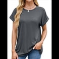 thumbnail image 3 of Camisetas Casuales Holgadas para Mujer, Camisetas de Verano de Corta con Cuello Redondo y Modernas Gris Oscuro XXL, 3 of 10