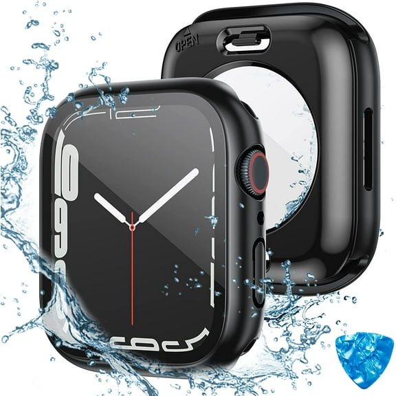 KOMI Waterproof Apple Watch Screen Protector Case, Series 9 8 7, 45 mm Black
