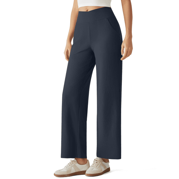 G4Free Ribbed Ankle Pants for Women 7/8 Length Wide Leg Yoga Pants with Pockets Casual Travel