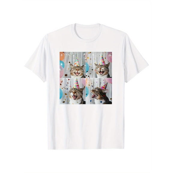 Adorable Unisex Cat - Themed Tops With Vivid Party Cats Collage Print Tshirts Fun Eye - Catching Graphic Tees For Cat Lovers & Leisure