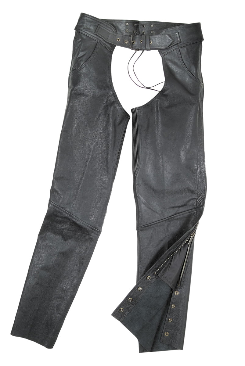 ARD Black Motorcycle Leather Chaps Pants Biker Cowboy Riding Racing S to 6XL 