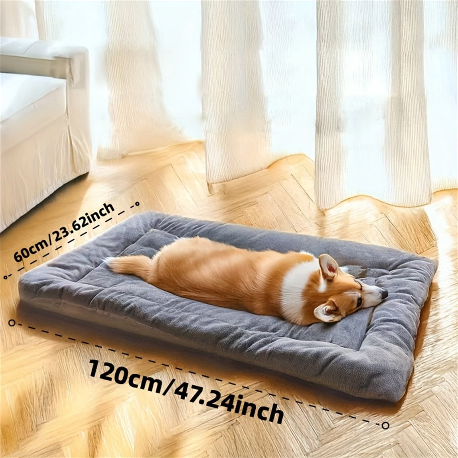Dog Bed Large, Warm Dog Bed for Winter, 24X47 In, Plush Dog Bed, Dog Mat Bed, Crate Fitting, Pet Mat, Gray, 1 Pc, Insulated Sleeping Pad