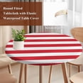 thumbnail image 5 of Red Stripes Round Fitted Table Cover White Stripes Simple Geometric Waterproof Table Cloth with Elastic Edge Wipeable Tablecloth for Picnic Camping Party Fits 36"-44" Diameter, 5 of 8