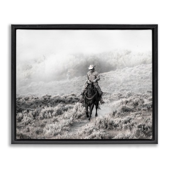 Stupell Industries Rustic Lodge Cowboy On Horse Rural Plains Black Floating Frame Canvas Art, 21 x 17, by Danita Delimont
