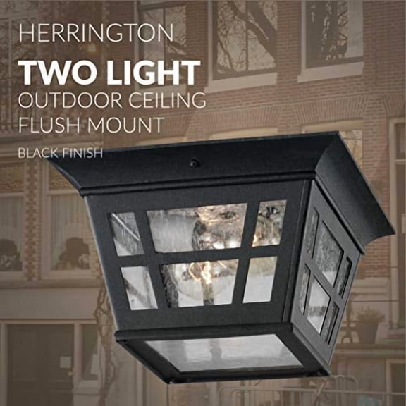 Sea Gull Lighting 78131-12 Herrington Two - Light Outdoor Ceiling Flush Mount Outside Fixture, Black 6.5x10.75x10.75