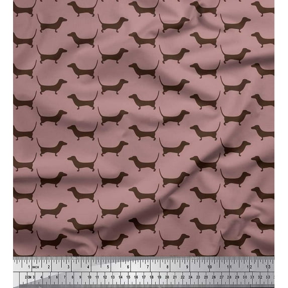 Soimoi Poly Georgette Fabric Dachshund Dog Print Fabric by Yard 52 Inch Wide