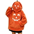 thumbnail image 2 of Dwelliawo Halloween Hoodies for Women Cute Pumpkin Mask Spooky Oversized Sweatshirt Fuzzy Sherpa Y2k Orange Hoodie with Pocket Orange L, 2 of 5