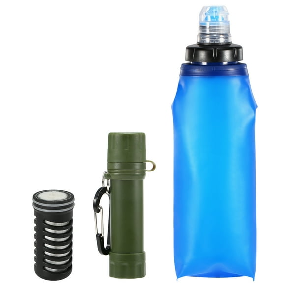 Amdohai 600ml Soft TPU Collapsible Water Filter Bottle with Water Filter Straw BPA Free Outdoor Filtered Water Bag for Sport Camping Hiking Cycling