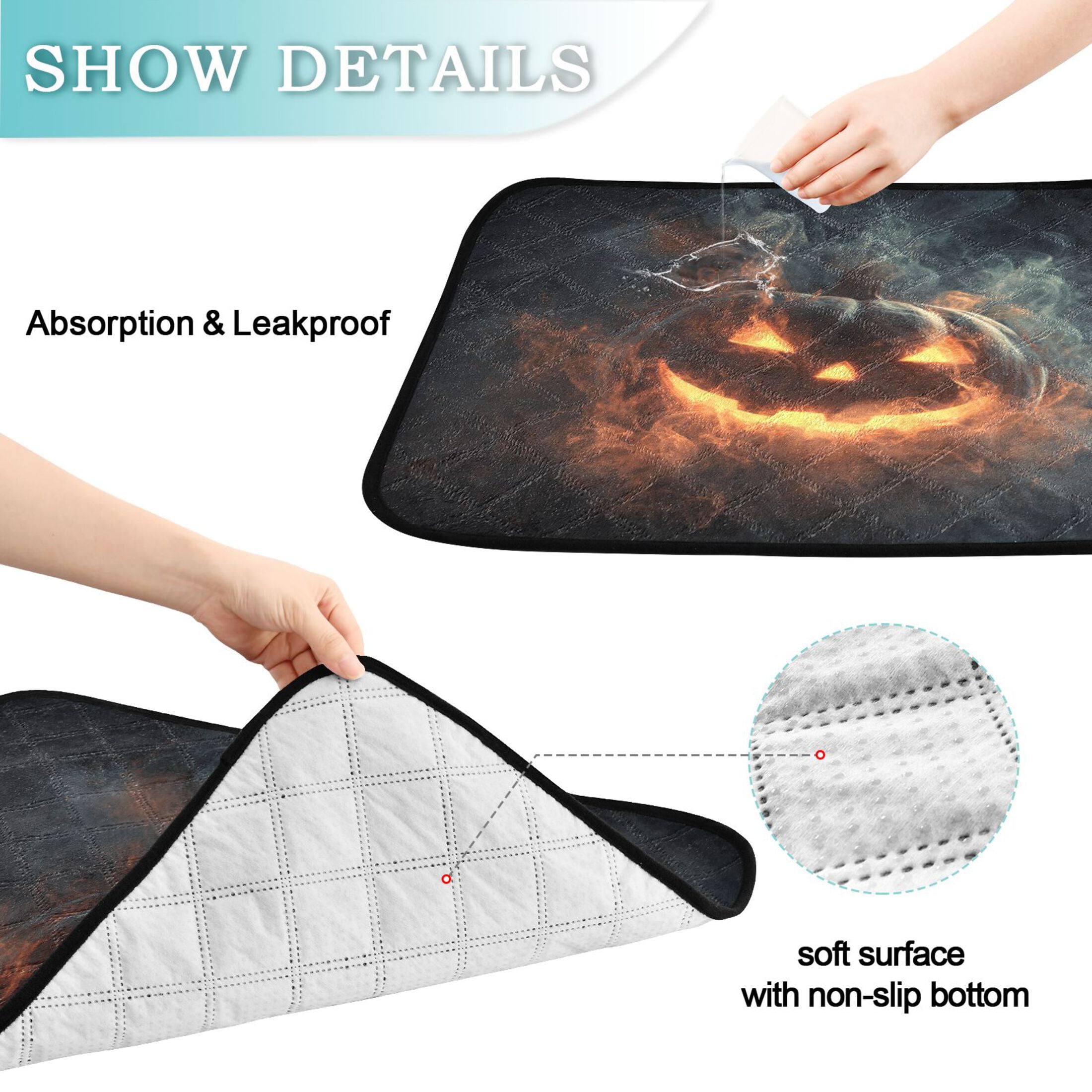 Qxltty Glowing Pumpkin Head Cat litter Pads Pet Set of 2 Diaper Mats Center Anti-leakage Layer Absorbent Soft and Comfortable