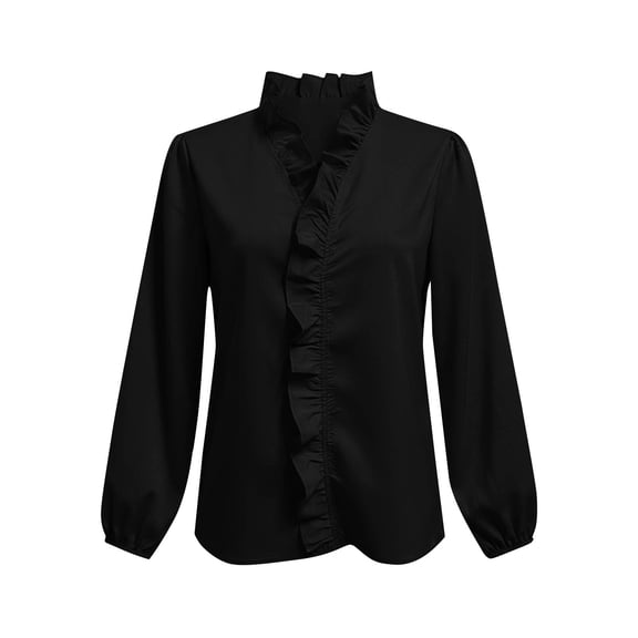 cocolona Blouses for Women Trendy Ruffle V Neck Long Sleeve Pullover Fall Shirts Fashion Casual Solid Color Fall Tops Outfits