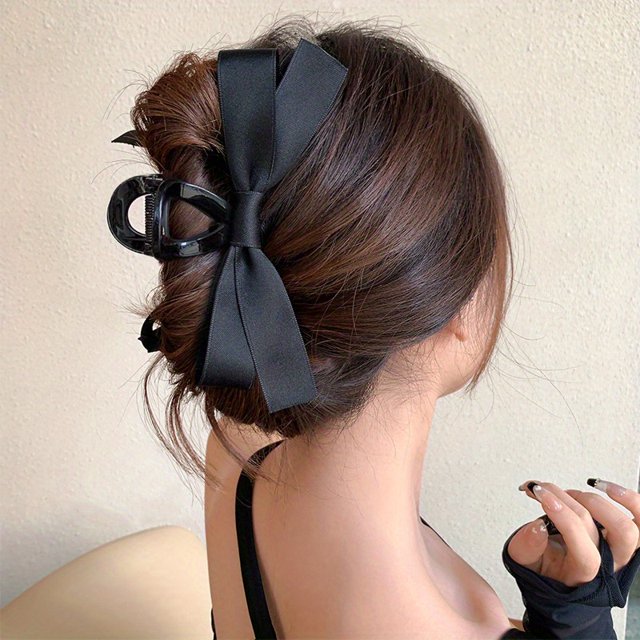 Elegant Black Bow Hair Claw Clip - Non-Slip Strong Hold for Thick Hair Accessories