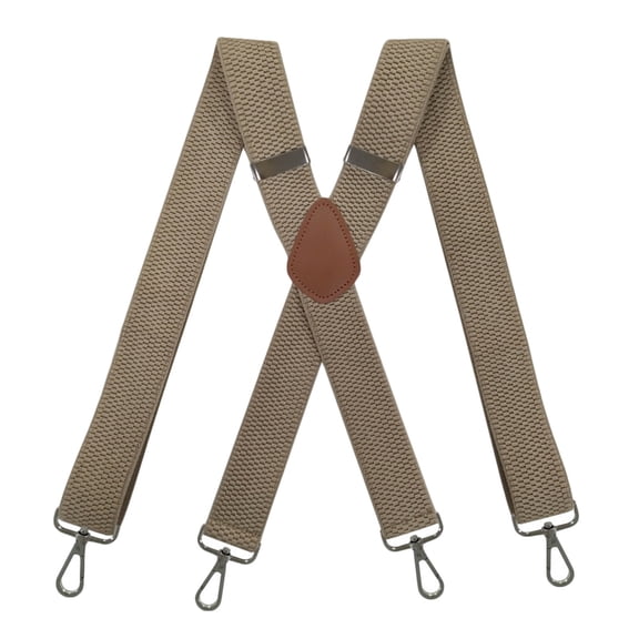 MOJOGO 1.5 In Wide Suspenders for Men Fashion Casual Solid X Back Adjustable Elastic Strap with 4 Loops for Heavy Duty Beige Free Size
