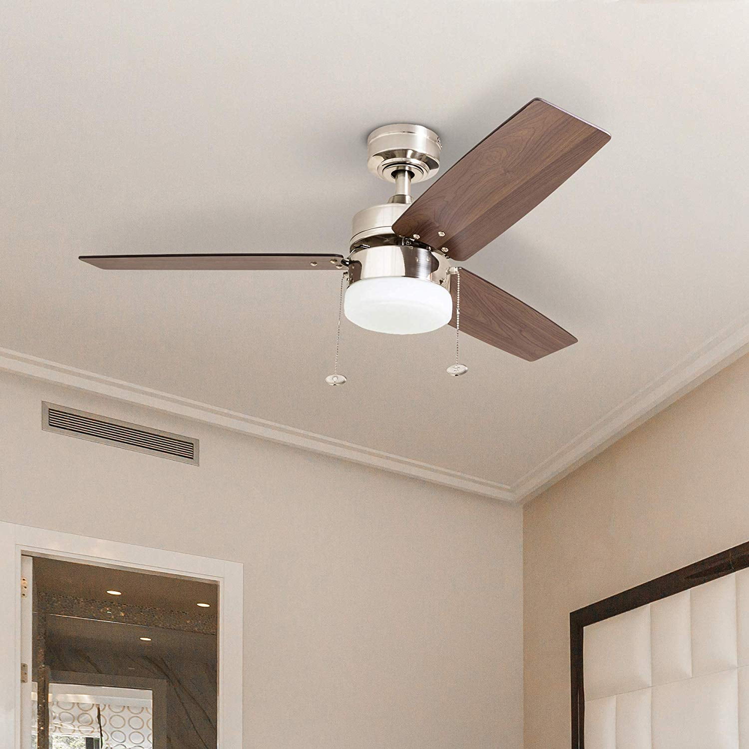Prominence Home Reston 42" Brushed Nickel Modern Small Room Ceiling Fan with 3 Blades, LED Light Kit, Pull Chains & Reverse Airflow