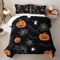 thumbnail image 2 of Homewish Halloween Ghost Bat Twin Quilt Set, Spider Web Pumpkin Twin Coverlet Set, Black Orange, 2 Pieces 1 Bedspread and 1 Pillowcase, 2 of 7