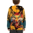thumbnail image 4 of Xoenoiee Boys Hoodies Grunge Japanese Dragon Print Hooded Sweatshirt for Kids Long Sleeve Tops with Front Kangaroo Pocket Pullover Sportwear for Age 6-16 Years, M, 4 of 7