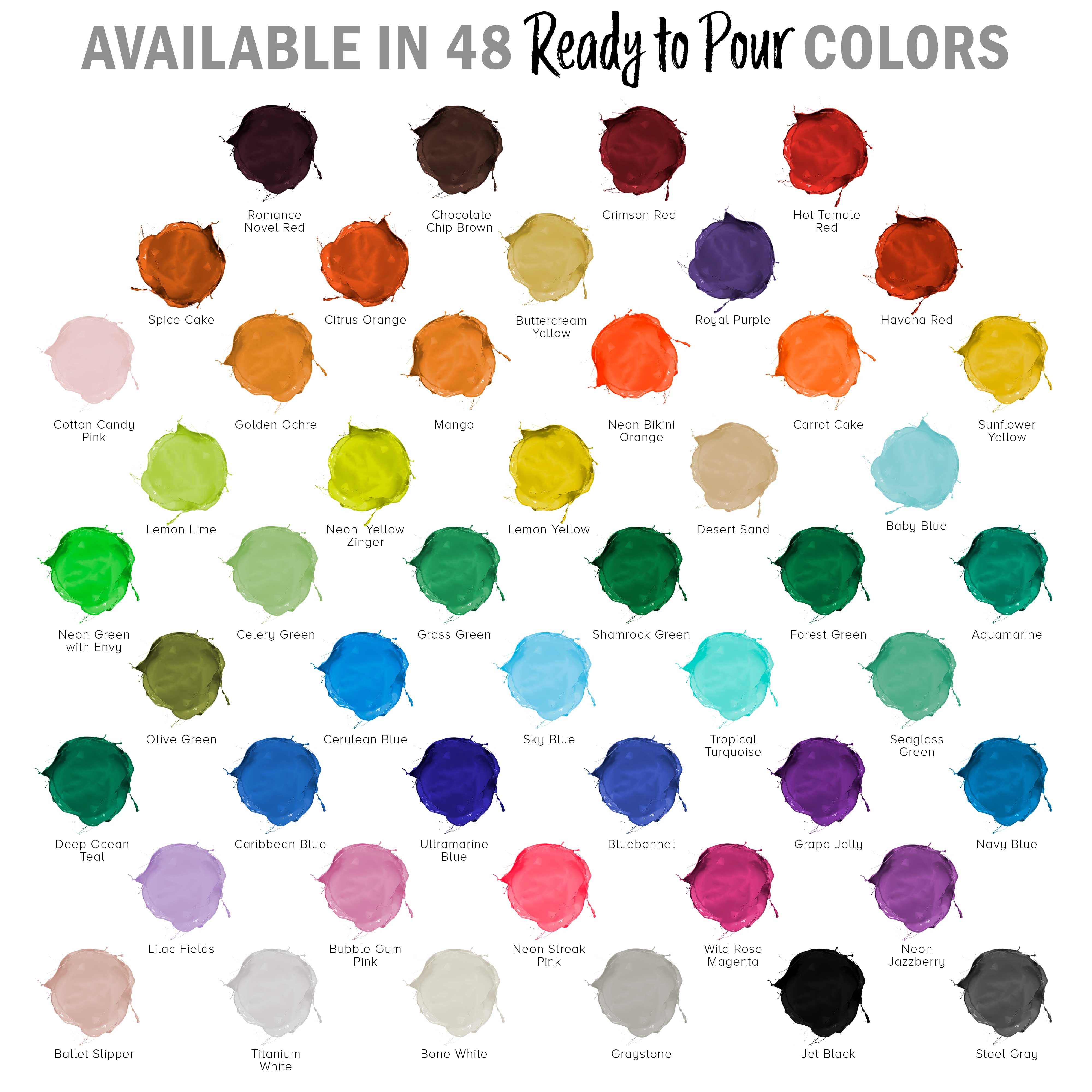 Pouring Masters 48-Color Ready-to-Pour Acrylic Pouring Paint Set: Premium Pre-Mixed, Silicone Oil & Gloss Medium, 2oz & 8oz Bottles, for Canvas, Wood & Crafts