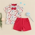 thumbnail image 2 of LNMQLPDBS Toddler Boy Patriotic Outfit 4th of July Star Stripe Print Button Up Bow Gentleman Tie Shirt+Shorts Set Red White and Blue and Baseball Printed Summer Baby Clothes B 3-4 Years, 2 of 9