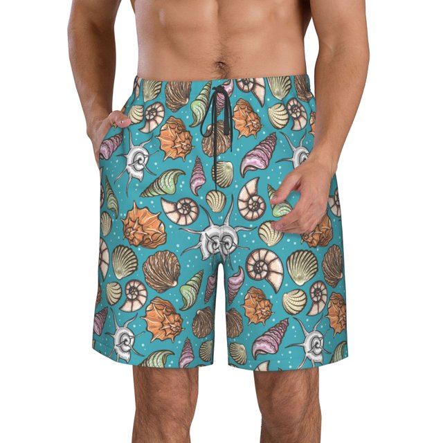 Balery Cute Conch Traje de Baño Estilo Hawaiano para Hombre, Shorts de Secado Rápido con Bolsillos-X-Large