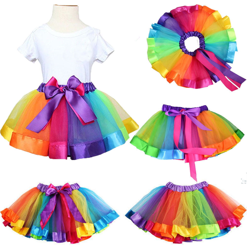 Girls Kids Rainbow Tutu Skirt Princess Party Ballet Dance Wear Dress Pettiskirt 