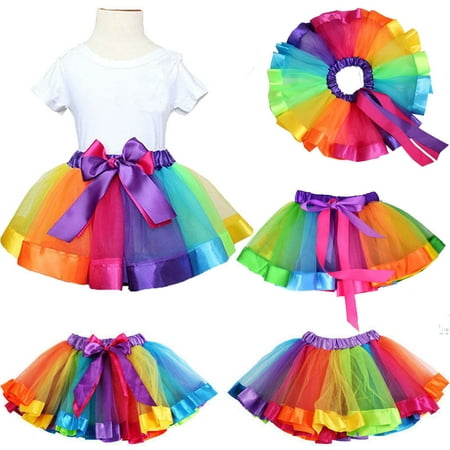 Toddler Baby Girls Kids Lovely Colorful Tutu Skirt Girls Rainbow Tulle Tutu Mini Dress