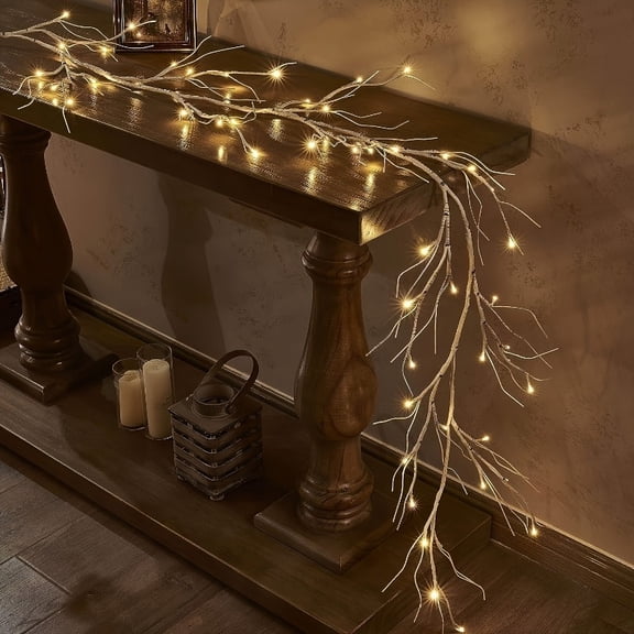 1pc Lighted Garland with Birch Twigs, 6FT Lighted Garlands with 48 LEDs for Christmas Decorations Indoor, Birch Garland with Lights for Holiday Party Decor, Fireplace Mantel, and Table Centerpieces