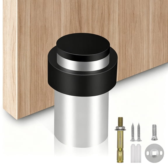 KOLAKO Door Stopper 2.5 inch Stainless Steel Floor Wall Mounted Heavy Duty Baseboard Cylindrical Holder, Silver 1 Pack