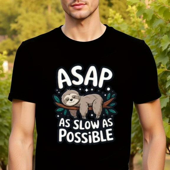 Natee Men's Funny Sloth Graphic T-Shirt - "ASP as slow as possible" Saying Tee - Soft Breathable Everyday Shirt for Casual Outfits & Relaxed Office - Machine Washable Everyday Essential, Leisure Clo