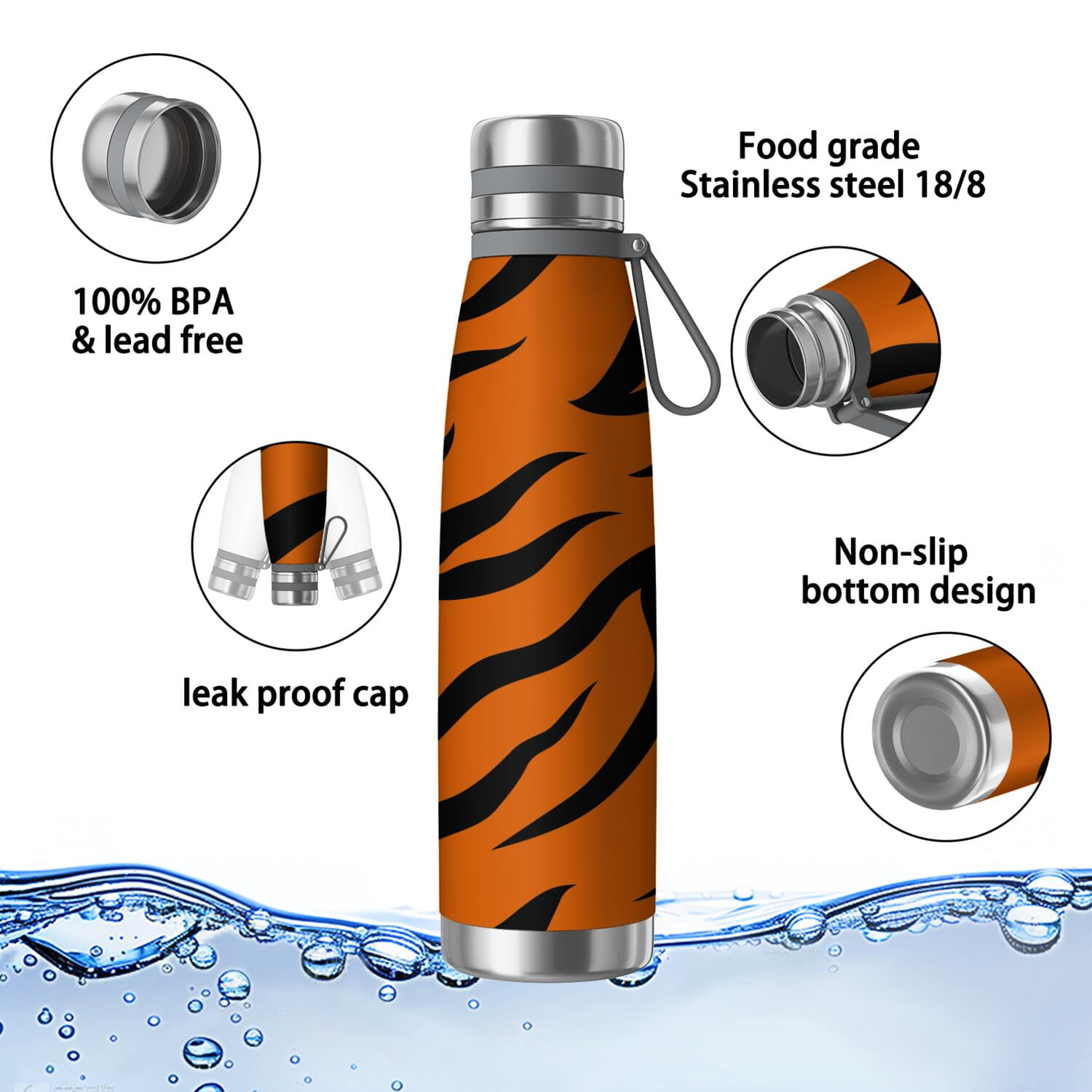 29oz Insulated Water Bottle with Tea Infuser, Stainless Steel Travel Mug, Animal Leopard Print