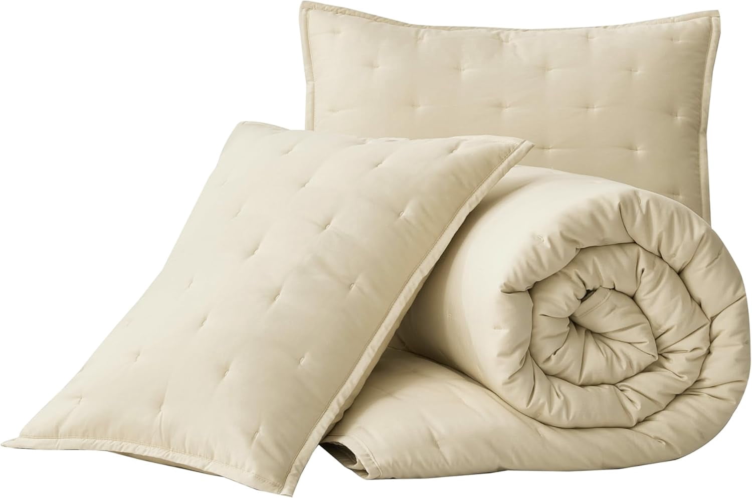 Chezmoi Collection Glen 3-Piece Crescent Stitched Quilt Set, Queen Size, Sand, Rayon Derived from Bamboo & Polyester Blended, Soft Breathable Cooling Bedspread for Hot Sleepers