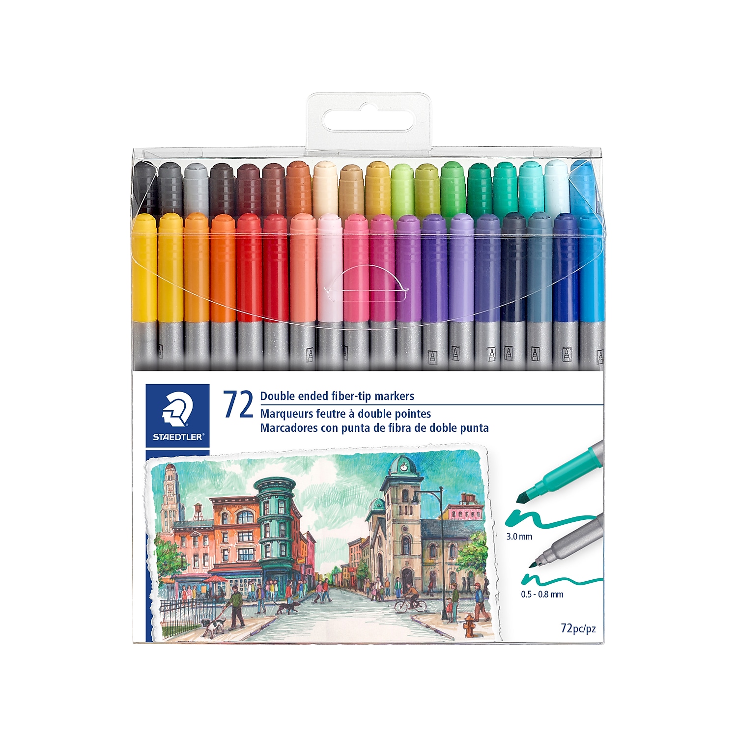 STAEDTLER Fiber Markers Twin Tip Assorted Colors 72/Pack (320TB72 LU) 3200