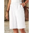 thumbnail image 5 of Shorts for Women Knee Length High Waisted Cotton Elastic Wasit Summer Dressy Casual Long Shorts White M, 5 of 8