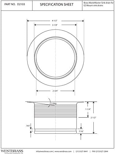 Westbrass 3-1/2" EZ-Mount Kitchen Sink Waste Disposal Drain Flange, Polished Chrome