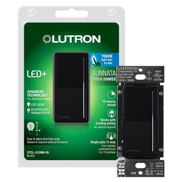 Interruptor Lutron Sunnata Touch Dimmer LED+ 150W negro
