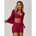 thumbnail image 3 of PISONIC 3 Piece Workout Sets for Women Zipper Long Sleeve Jacket Y Back Sports Bra High Waist Shorts Yoga Gym Sets, 3 of 13