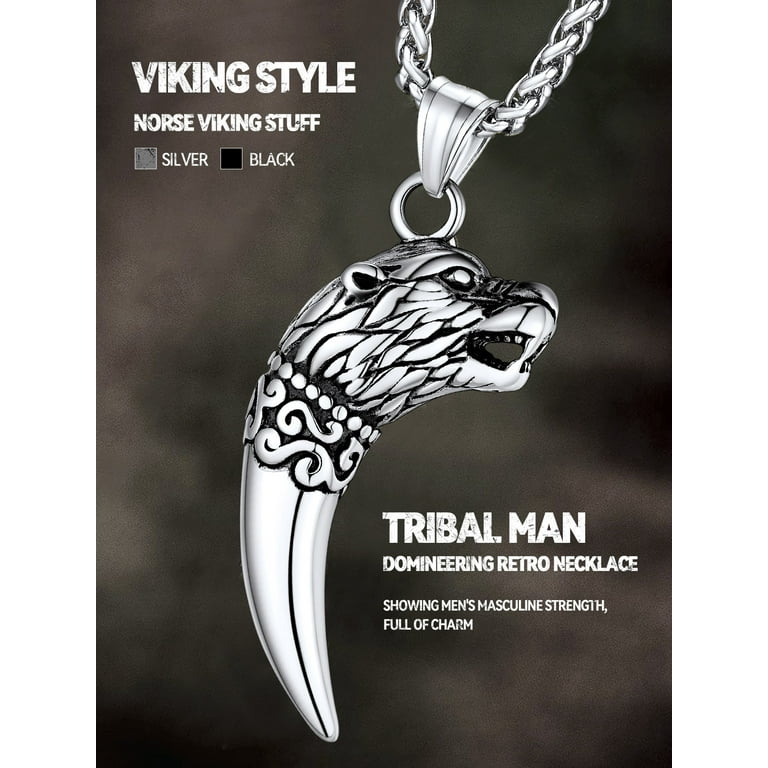 FaithHeart Wolf Tooth Necklace for Men Punk Tribal Fang Totem
