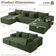 thumbnail image 2 of 4 Seats Boneless Modular Cloud Sectional Sofa with Chaise & Ottoman, Extra-Wide Deep Seats Plush Corduroy Sleeper Soft Couch for Modern Living Rooms, Small Spaces Apartments Green 138"-U Shape Left, 2 of 8
