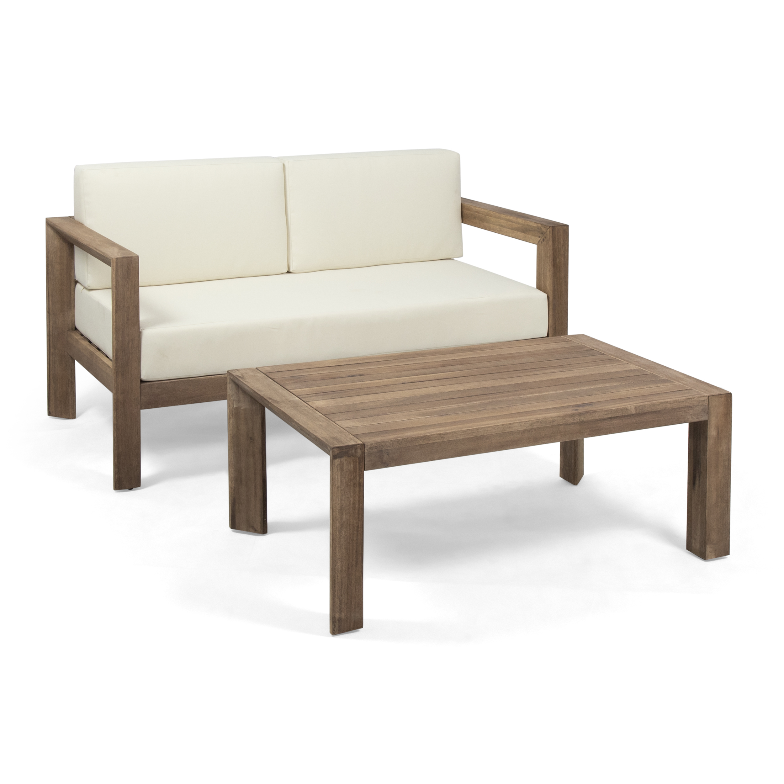 Noble House Genser Outdoor Wood Loveseat and Coffee Table in Beige - image 3 of 10