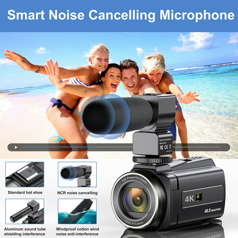 4K Video Camera Camcorder 48MP UHD WiFi IR Night Vision Vlogging Camera for   16X Digital Zoom Touch Screen Camera Recorder with Microphone