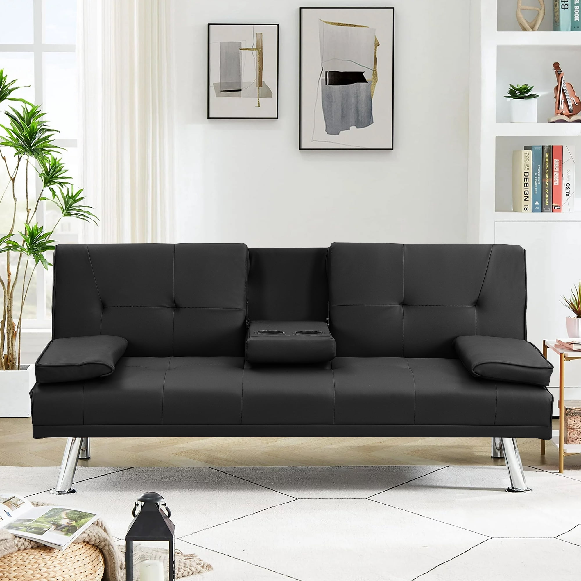 Derzers Adult Polyurethane 18.3'' Convertible Sofa Couch, Black