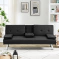 thumbnail image 4 of Derzers Adult Polyurethane 18.3'' Convertible Sofa Couch, Black, 4 of 7